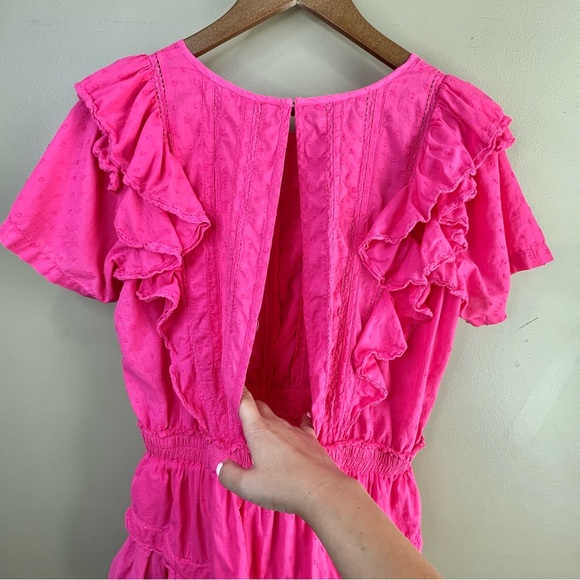 LOVE SHACK FANCY hot pink Natasha mini dress watermelon ice ruffle size XL - Picture 5 of 16